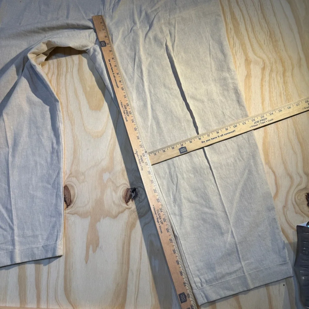 Perry Ellis Men's Pleated Linen Cotton Blend Trousers Beige Cuffed Pants Size 42